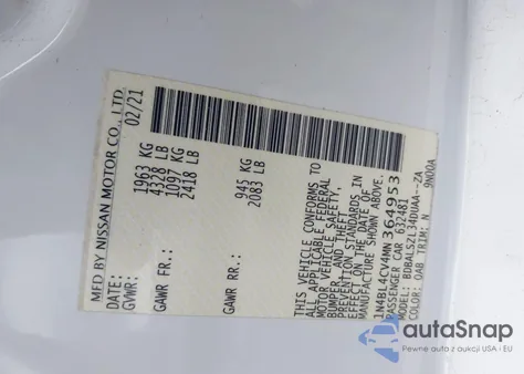 2021 Nissan Altima Sr Fwd из США, поврежденный, VIN 1N4BL4CV4MN364953